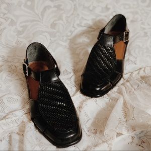 Vintage 90’s Grunge Black Woven Leather Mary Janes